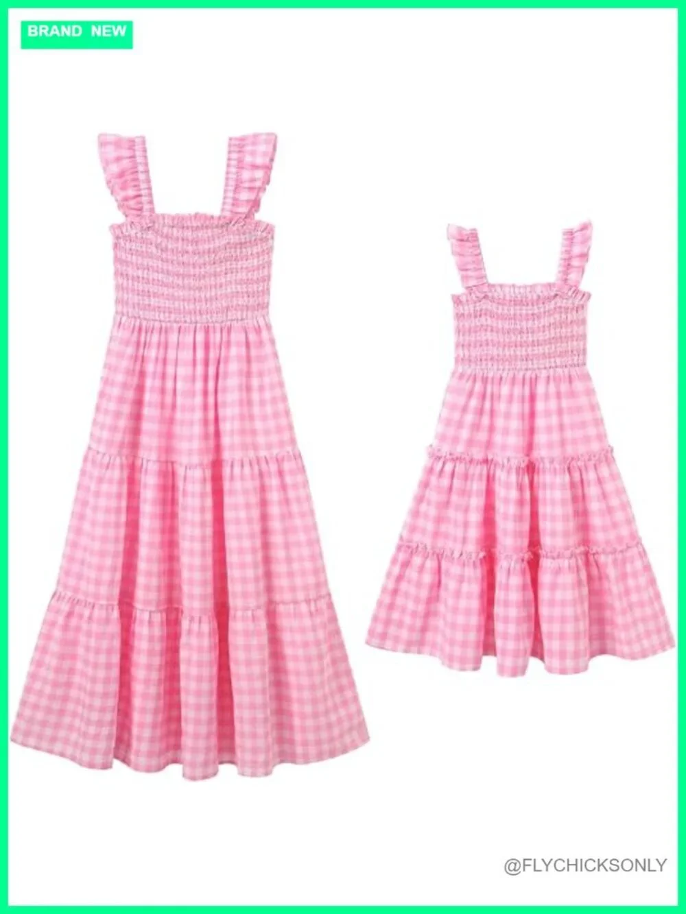 Mommy and Me Plaid Midi Dress Square Neck Ruffle Flowy Matching Outfits